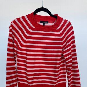 Banana Republic Red/Pink Striped Knit Crew Neck Sweater